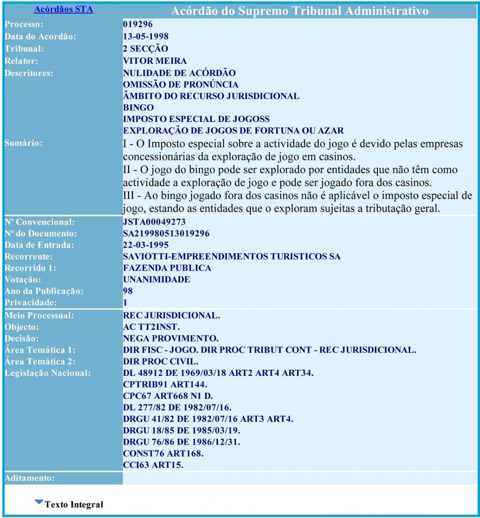 13-05-1998 Acordão do Supremo Tribunal Administrativo