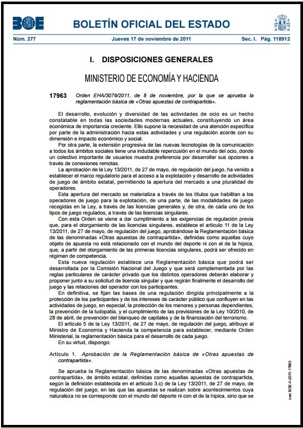 ESPANHA - Orden EHA-3079-2011, de 8 de noviembre