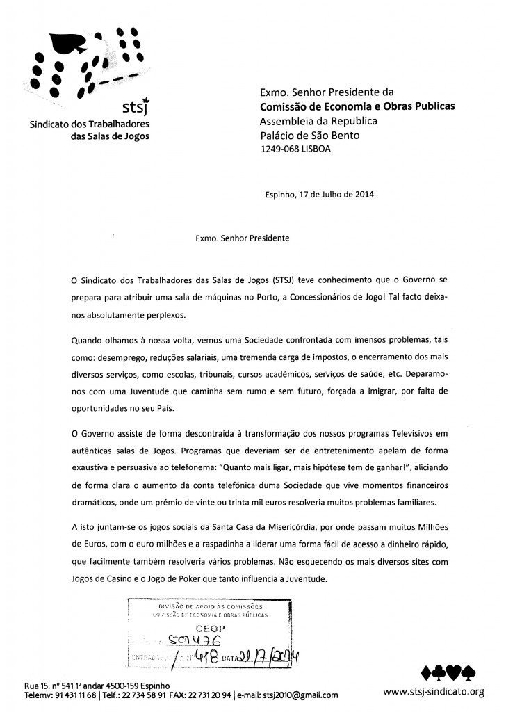 Contributo STSJ - Sindicato dos Trabalhadores das Salas de Jogos
