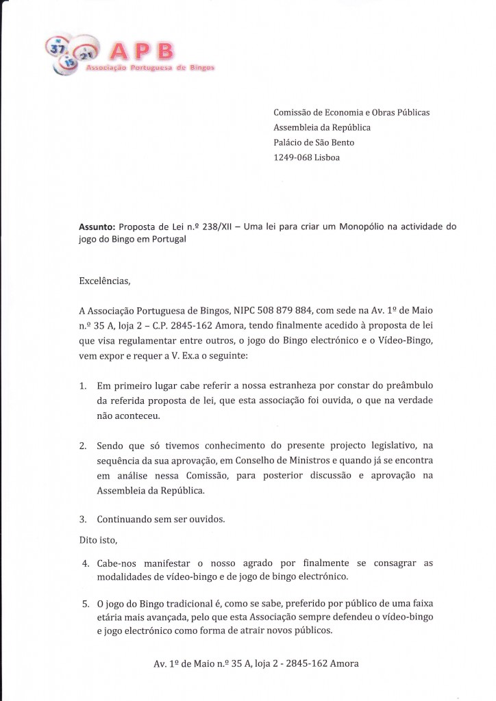 Parecer APB - Associação Portuguesa de Bingos