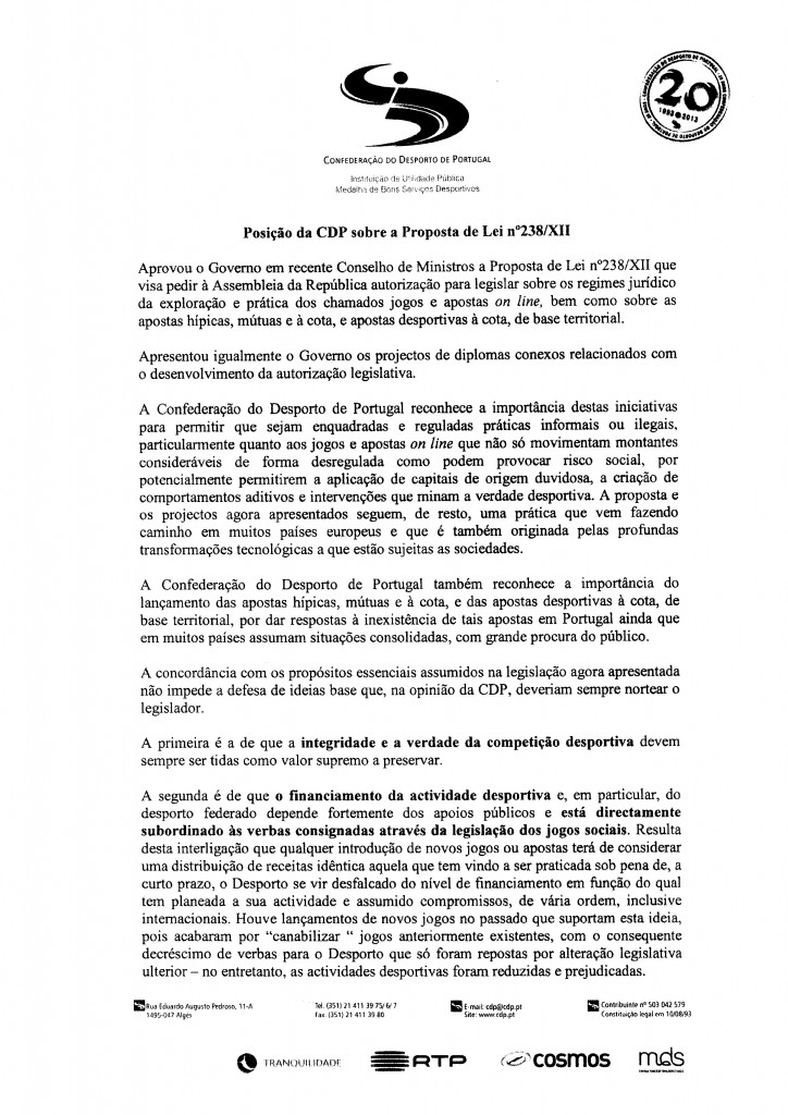 Parecer CDP - Confederação do Desporto de Portugal