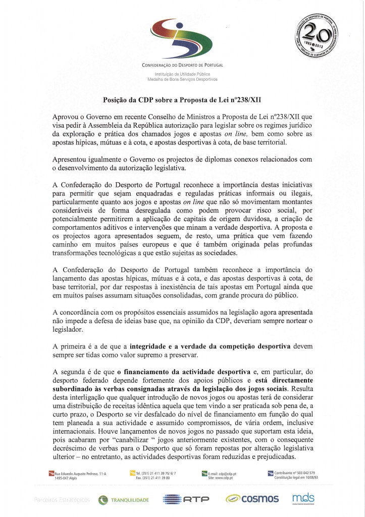 Parecer (CND) - CDP - Confederação do Desporto de Portugal