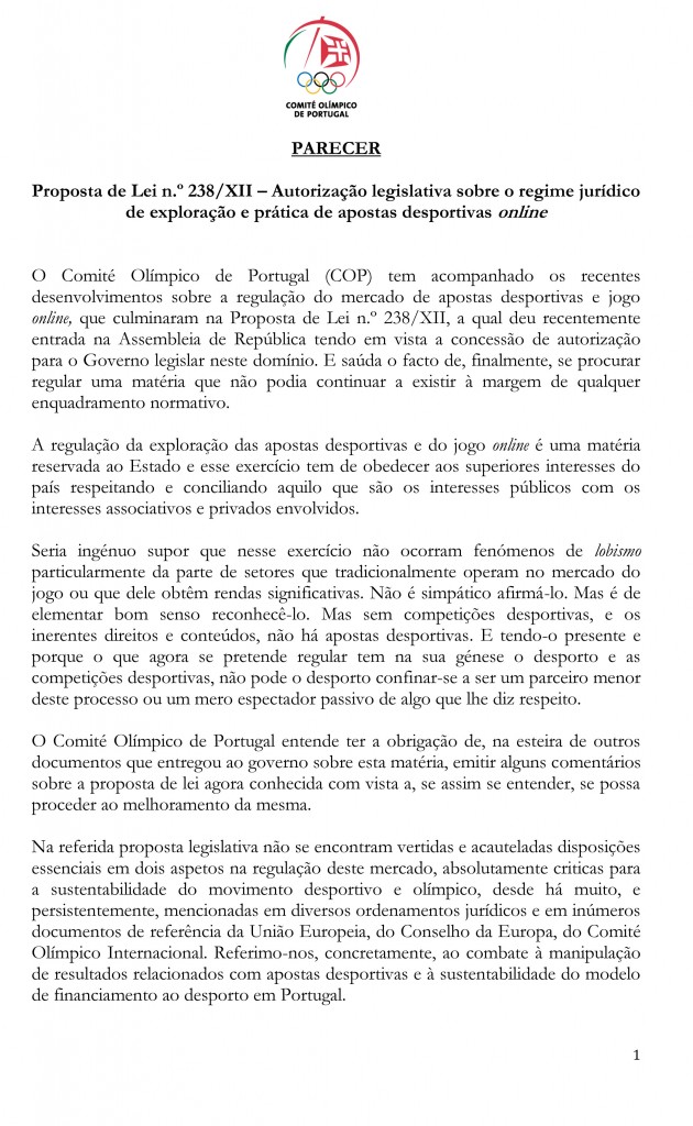 Parecer (CND) - COP - Comité Olímpico de Portugal