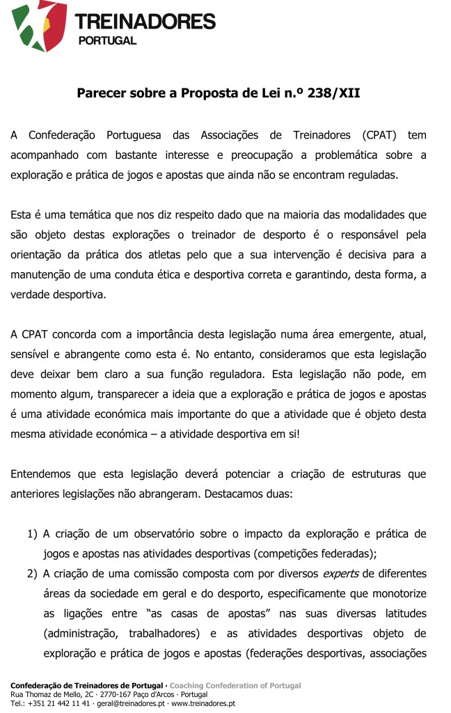 Parecer (CND) - CPAT - Confederação Portuguesa das Associações de Treinadores