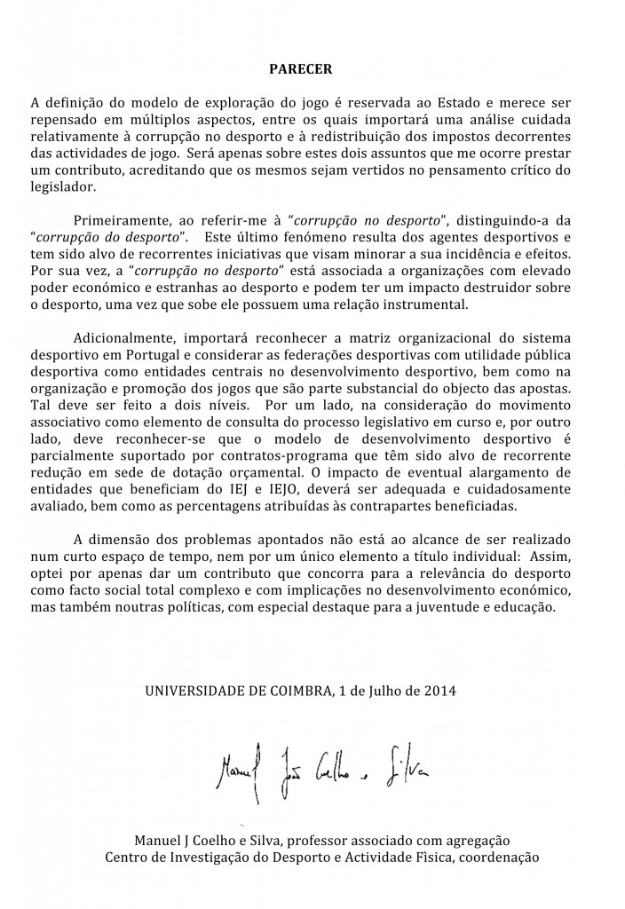 Parecer (CND) - Conselheiro Manuel João Coelho e Silva