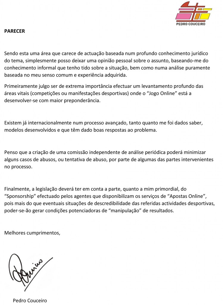 Parecer (CND) - Conselheiro Pedro Couceiro