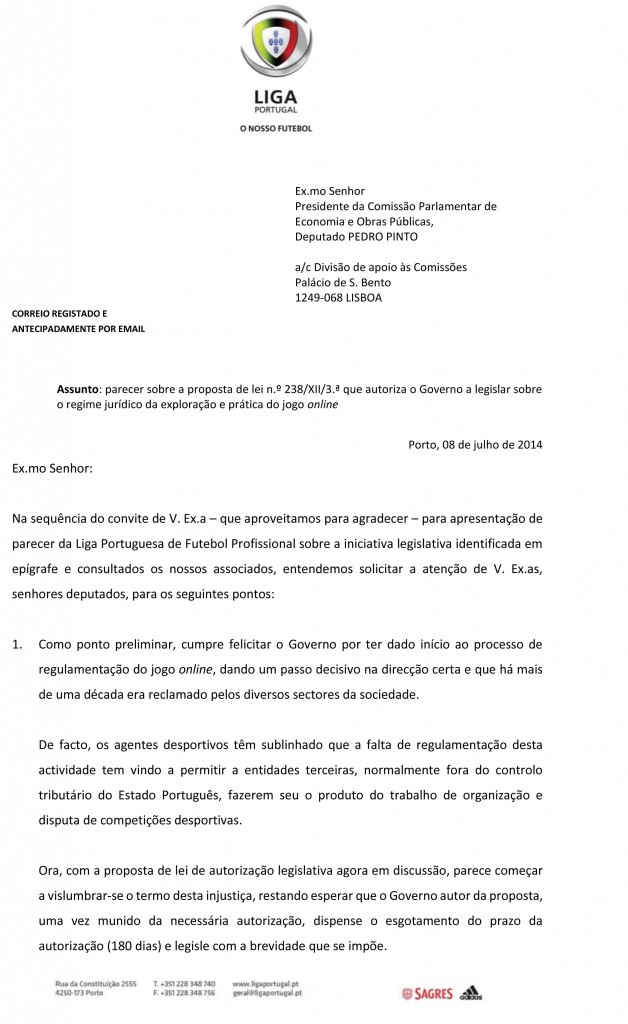 Parecer (CND) - LPFP - Liga Portuguesa Futebol Profissionais