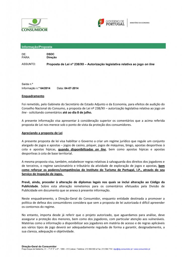 Parecer DGC - Direção Geral do Consumidor (Inf 64)