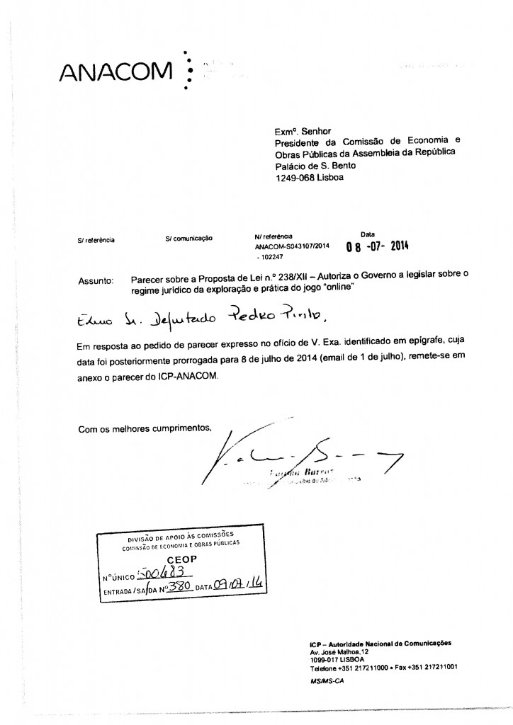 Parecer ICP - Autoridade Nacional de Comunicações