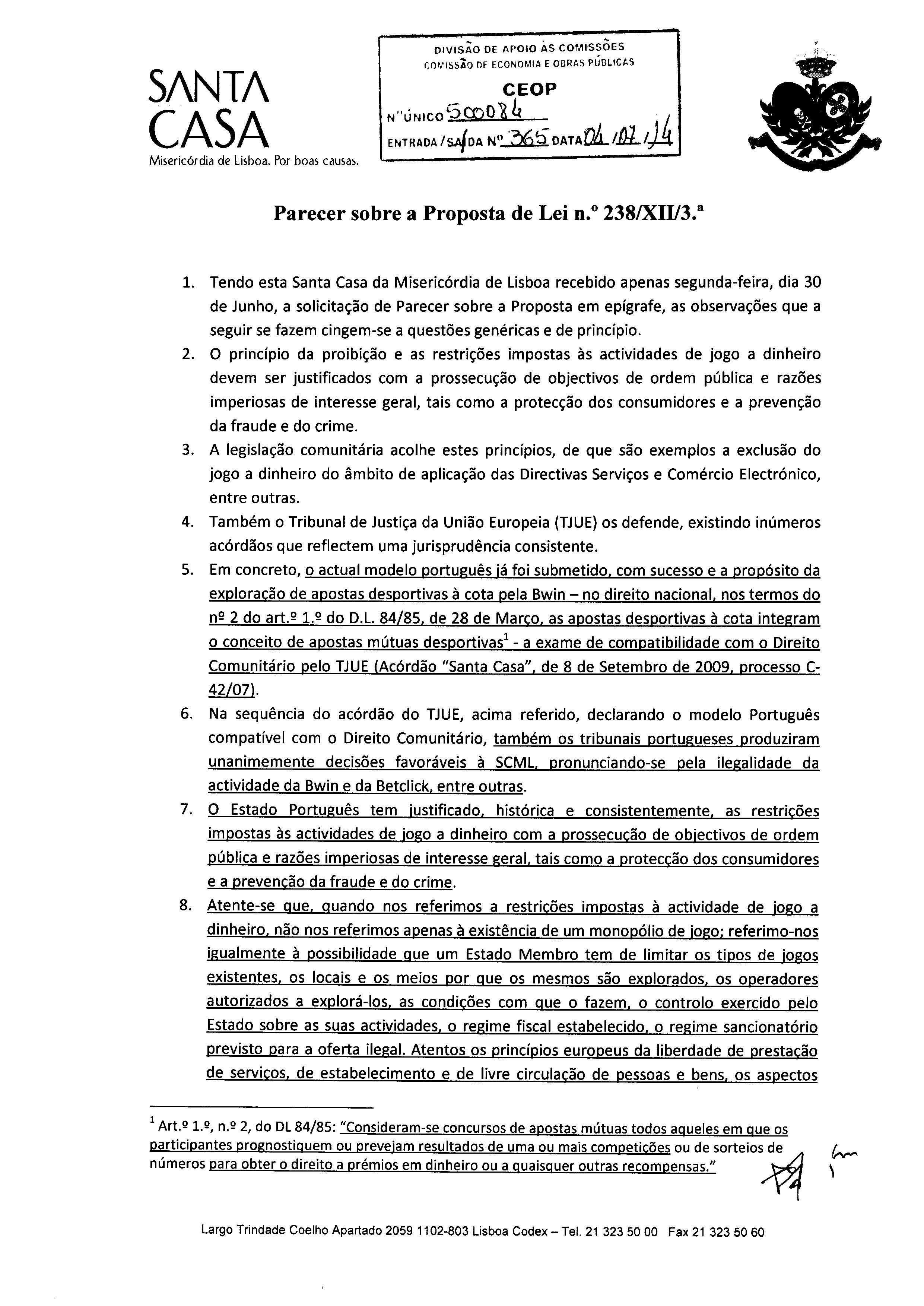 Parecer da Santa Casa