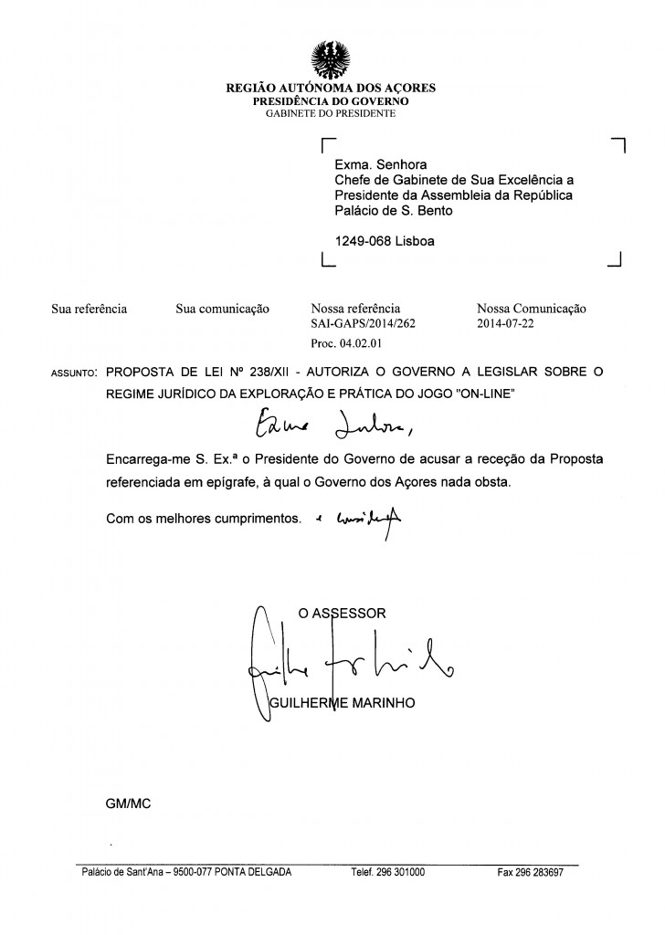 Parecer do Governo da RAA