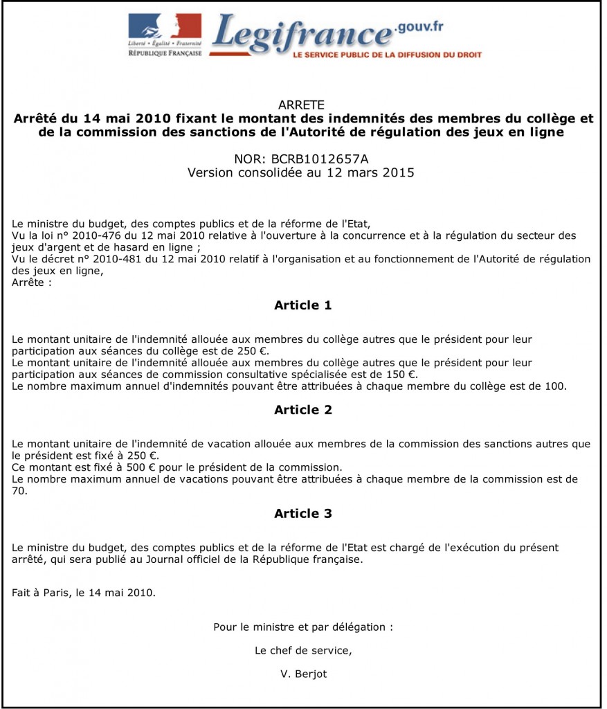 Arrêté du 14 mai 2010
