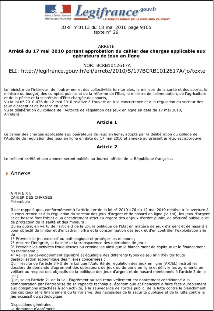 Arrêté du 17 mai 2010 IMAGEM