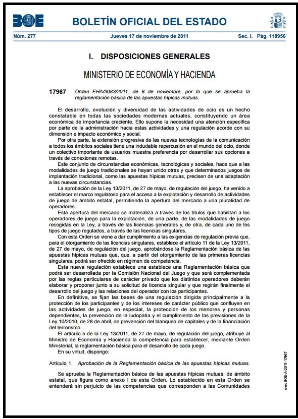 ESPANHA - Orden EHA-3083-2011, de 8 de noviembre