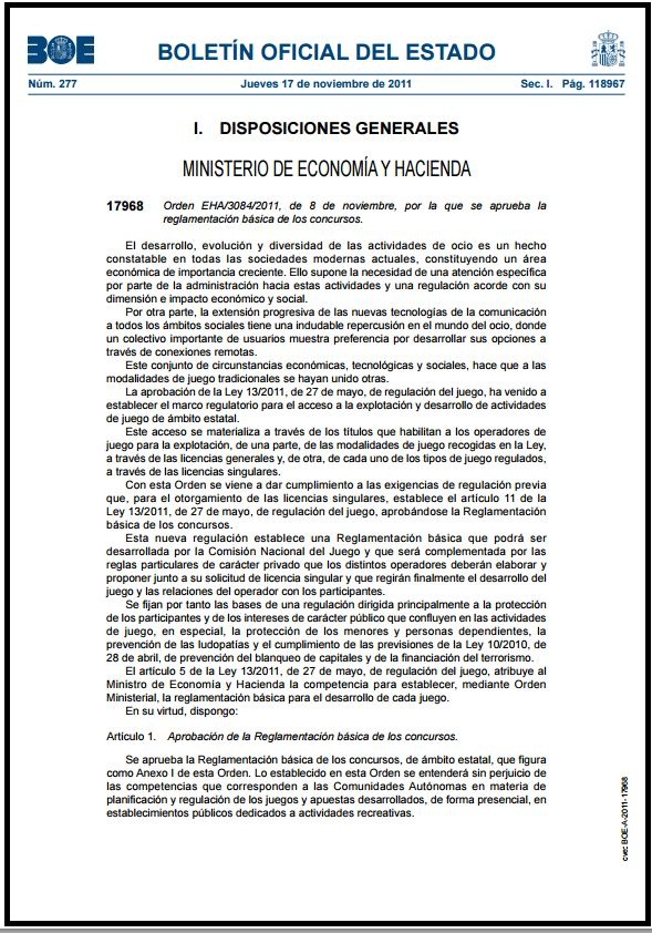 ESPANHA - Orden EHA-3084-2011, de 8 de noviembre