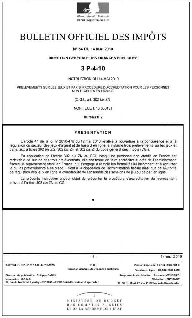Instruction fiscale 3 P-4-10 du 14 mai 2010 IMAGEM