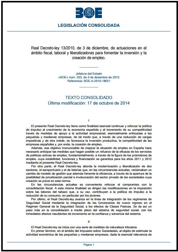 Real Decreto-ley 13-2010, de 3 de diciembre